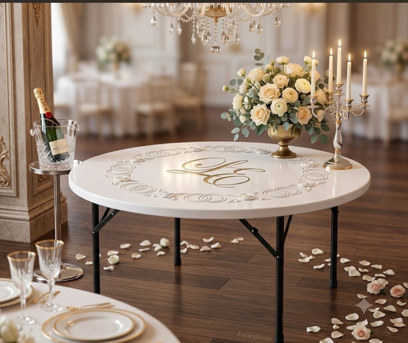 Table Ronde Blanche Monogramme – Location