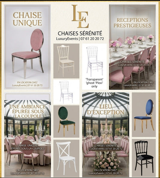 Location Chaise Médaillon Velours Rose – Encadrement Argenté Sérénité