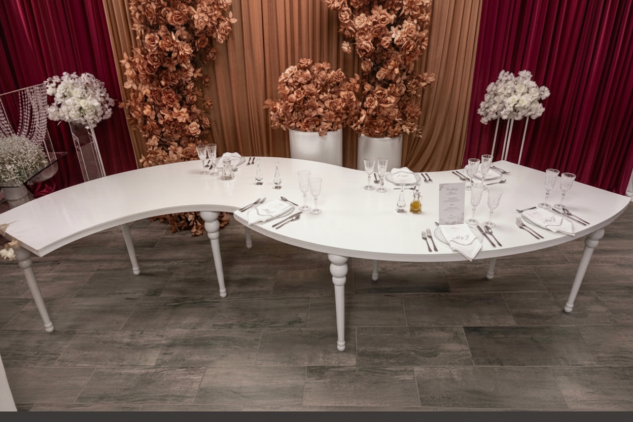 Table d'Honneur en Verre Pied Métallique Blanc – Table Présidentielle | Luxury Events