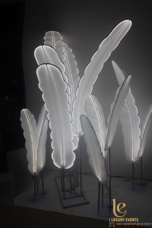 Lot 3 Feuilles de Bananier LED Blanc Dégradé – Éclairage Événementiel | Luxury Events