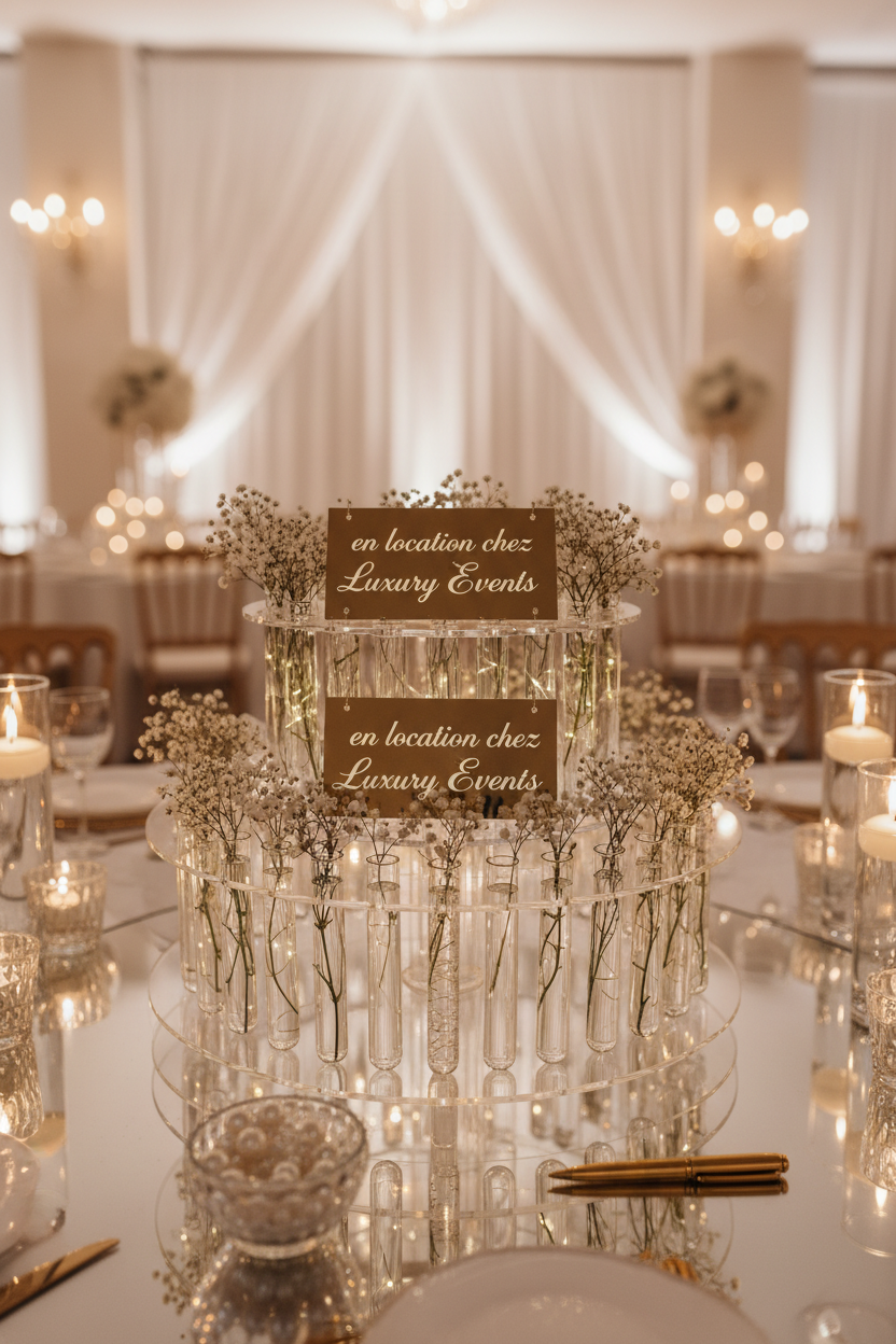 Centre de Table Plexiglas avec Tubes à Fleurs