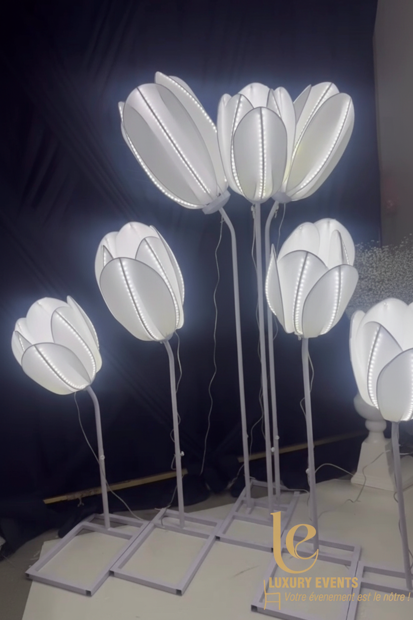 Tulipe Lumineuse LED Blanche Dégradé – jusqu’à 1m20 de Hauteur | Luxury Events