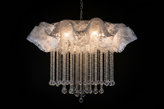 Lustre Dentelle & Cristal 1m de Diamètre – Décoration Plafond Mariage – Neuf | Luxury Events