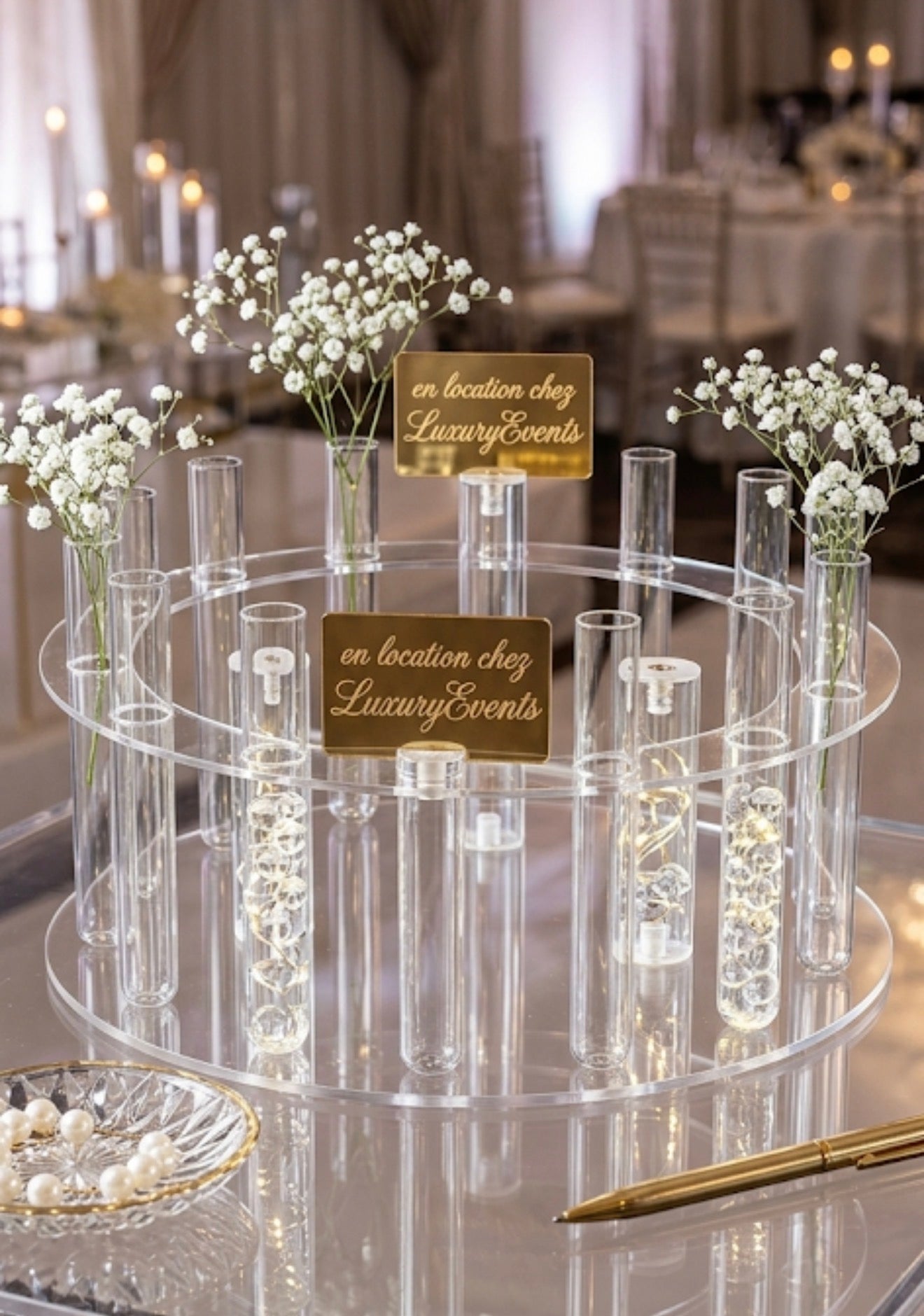 Centre de Table Plexiglas avec Tubes à Fleurs