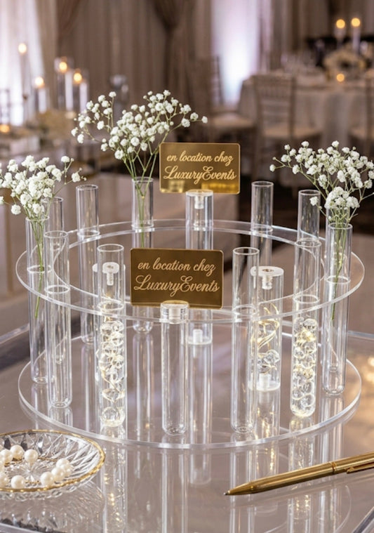 Centre de Table Plexiglas avec Tubes à Fleurs