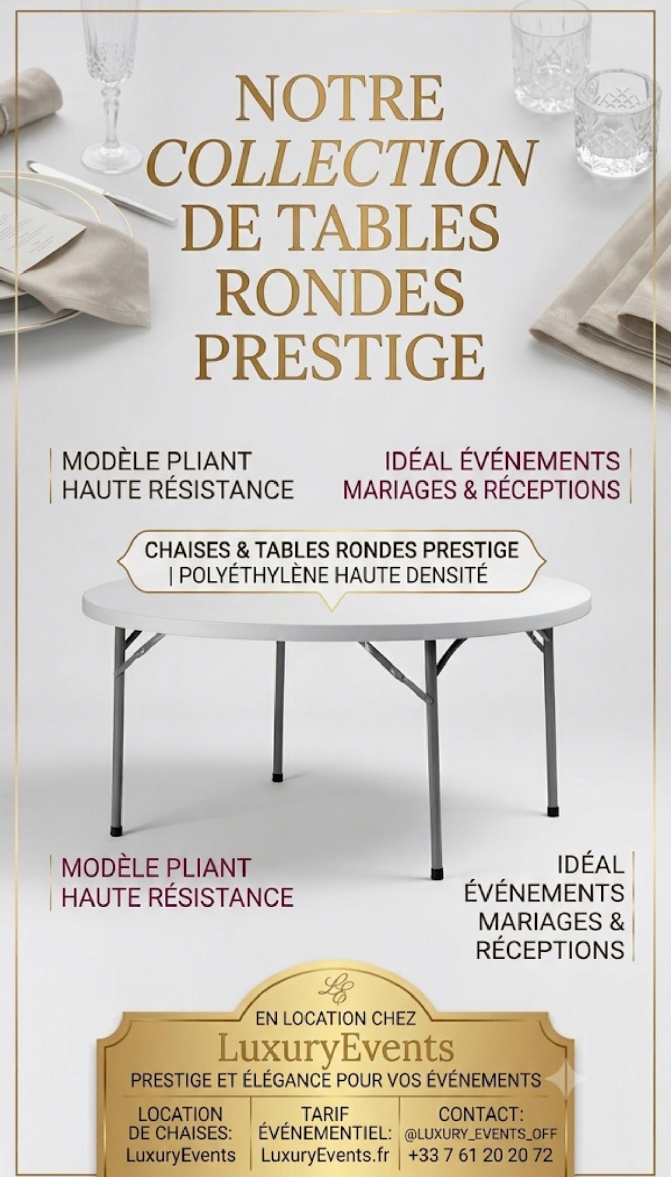 Table Rondes Pliante Prestige – Location Événementielle