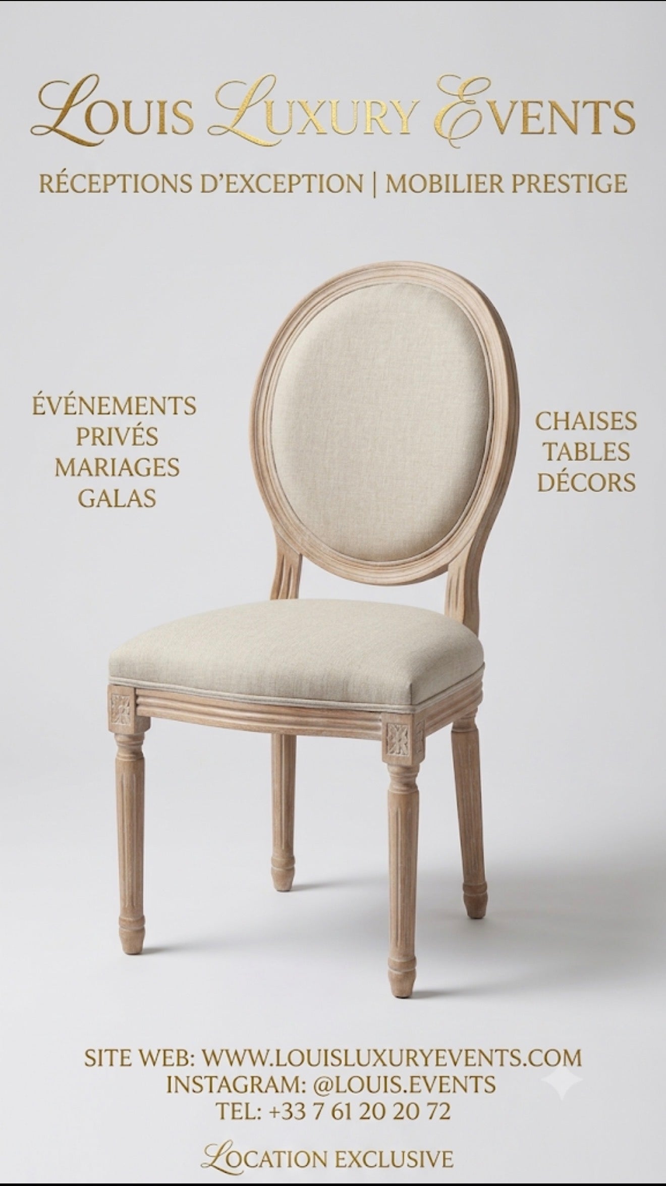 Location Chaise Louis XVI Tissu Naturel – Stock jusqu’à 200 unités | Luxury Events