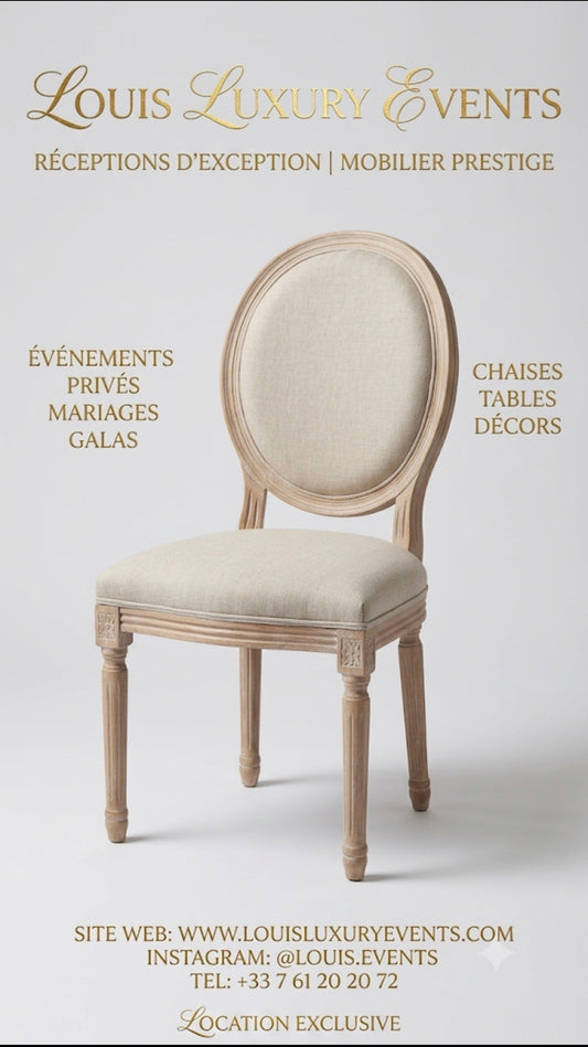 Location Chaise Louis XVI Tissu Naturel – Stock jusqu’à 200 unités | Luxury Events