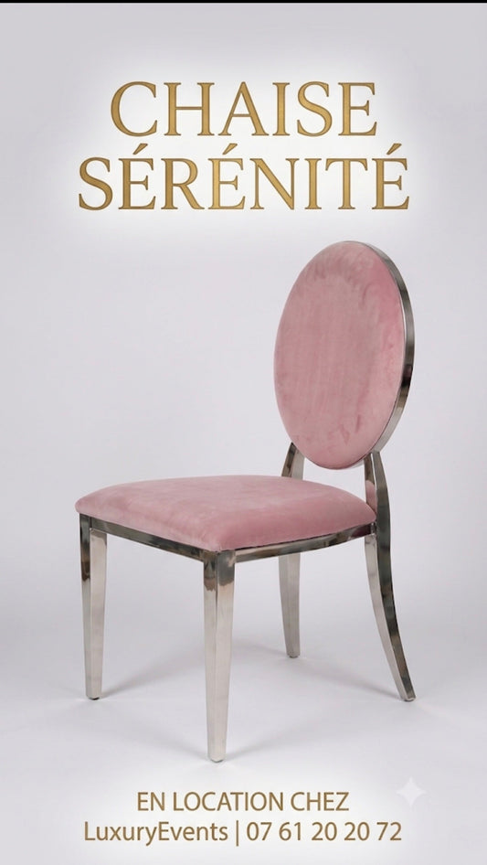 Location Chaise Médaillon Velours Rose – Encadrement Argenté Sérénité
