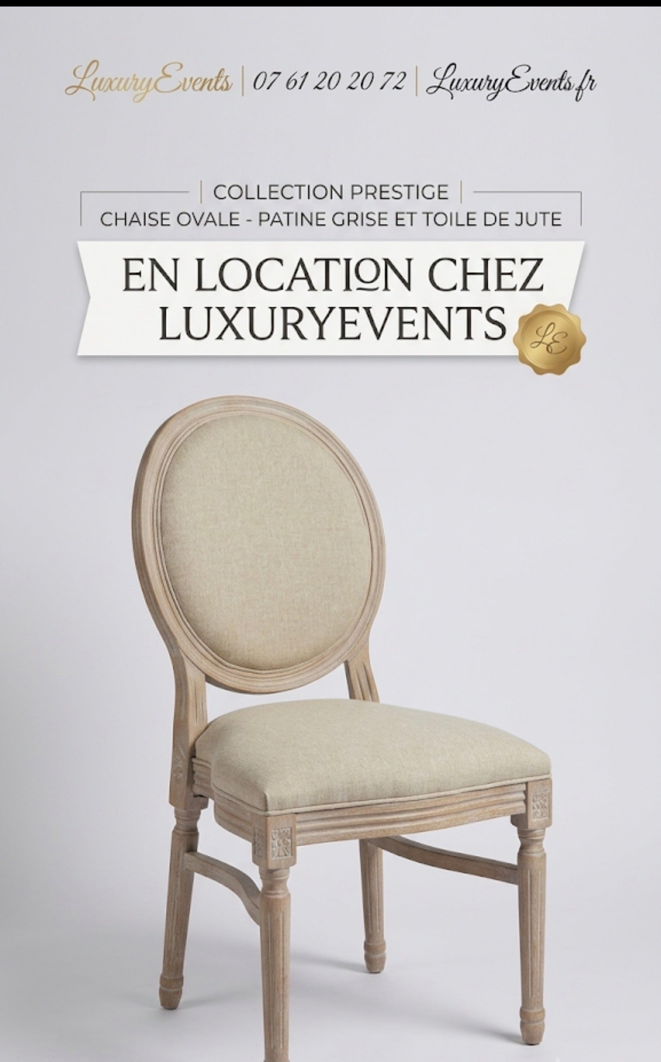 Location Chaise Louis XVI Tissu Naturel – Stock jusqu’à 200 unités | Luxury Events
