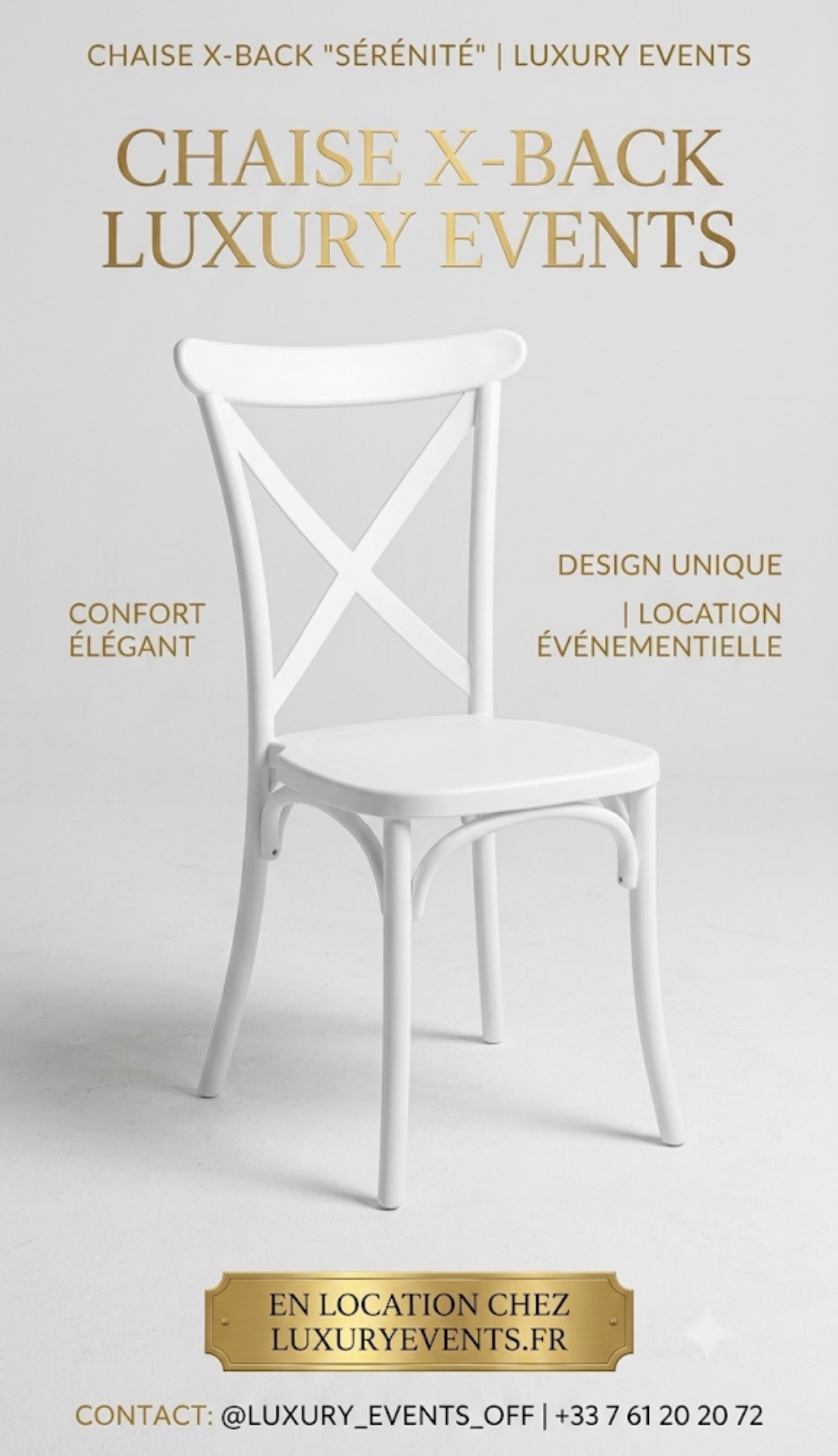 Location Chaise Bistrot X-Back Blanche – Sérénité Luxury Events