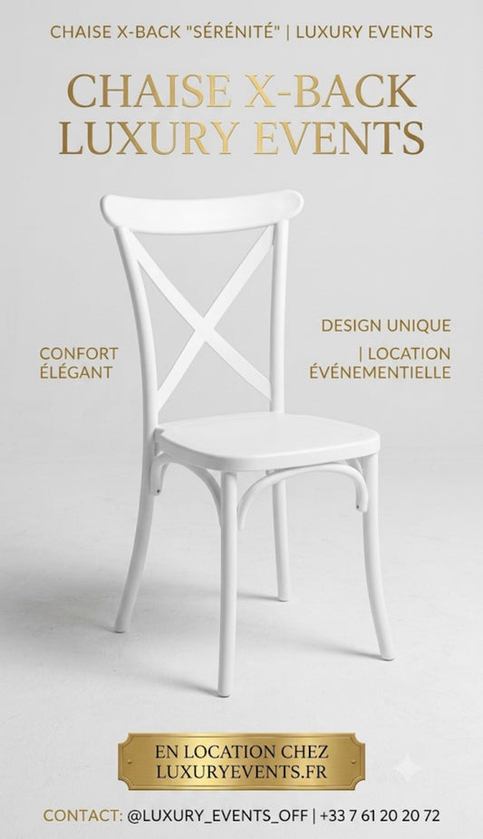 Location Chaise Bistrot X-Back Blanche – Sérénité Luxury Events
