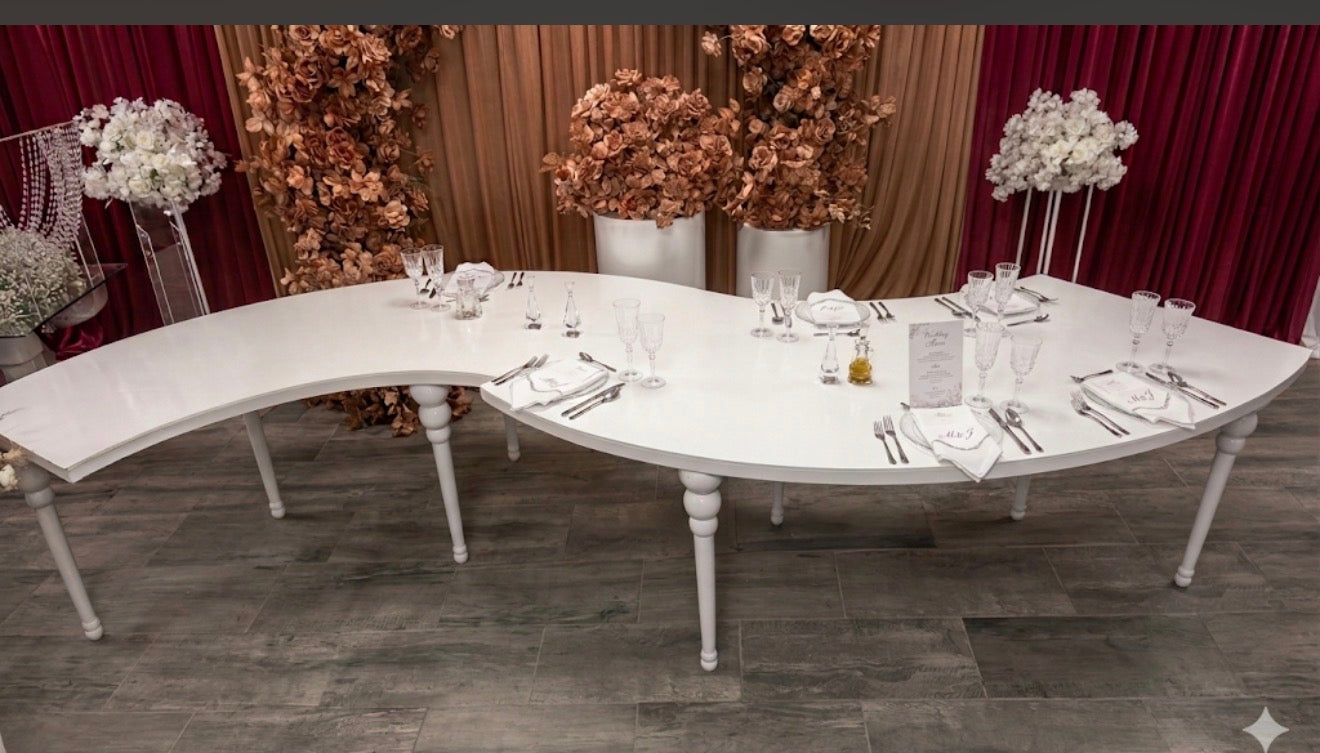 Table d'Honneur en Verre Pied Métallique Blanc – Table Présidentielle | Luxury Events