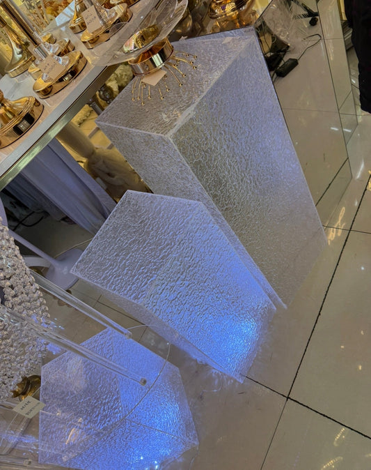 Lot 3 Colonnes Plexiglass Texturé Transparent – Tailles Dégradées | Luxury Events