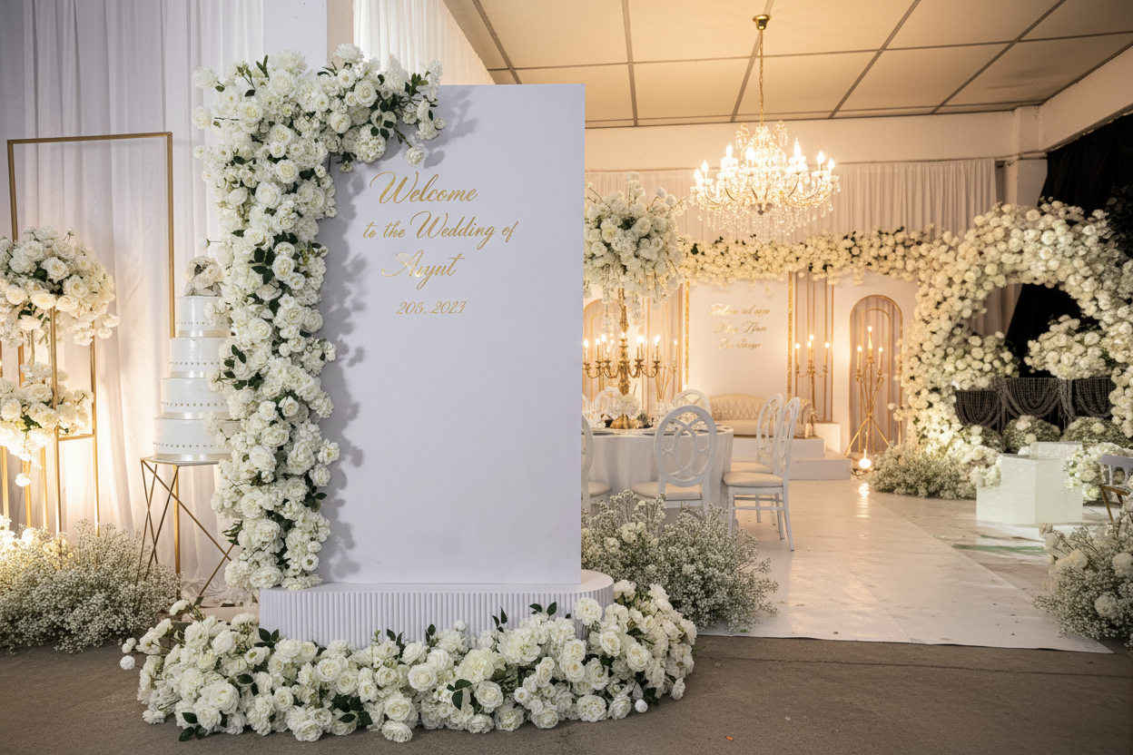 Location Panneau de Bienvenue Blanc Floral
