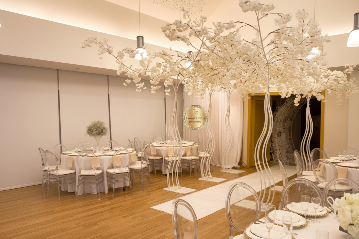Lot x6 Arches Blanches avec Branches Fleuries – Allée Centrale Mariage | Luxury Events