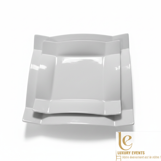 Lot Vaisselle Carrée Blanche – Grande & Petite Assiette | Luxury Events