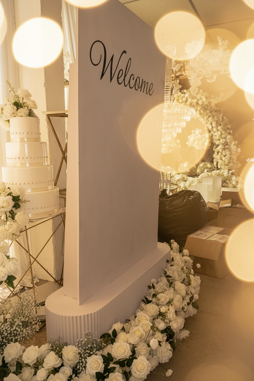 Location Panneau de Bienvenue Blanc Floral