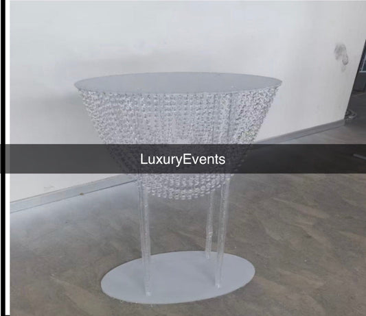 Centre de Table Strass Cristal – Pied Acrylique & Rideau de Perles | Luxury Events